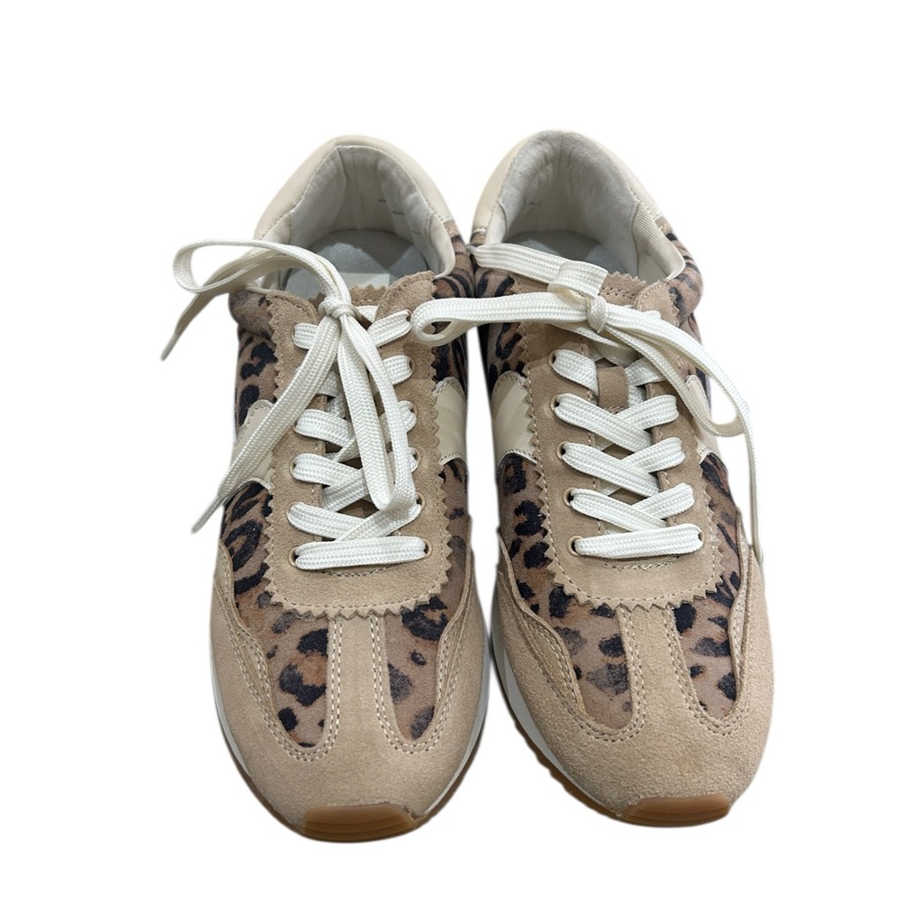 Nwot Dolce Vita Beige tan animal-Print Lace-Up suede fashion Sneakers size 10 - Picture 2 of 9